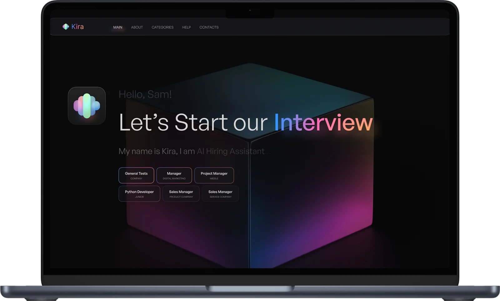 Kira AI candidate screening platform — AI interview start screen